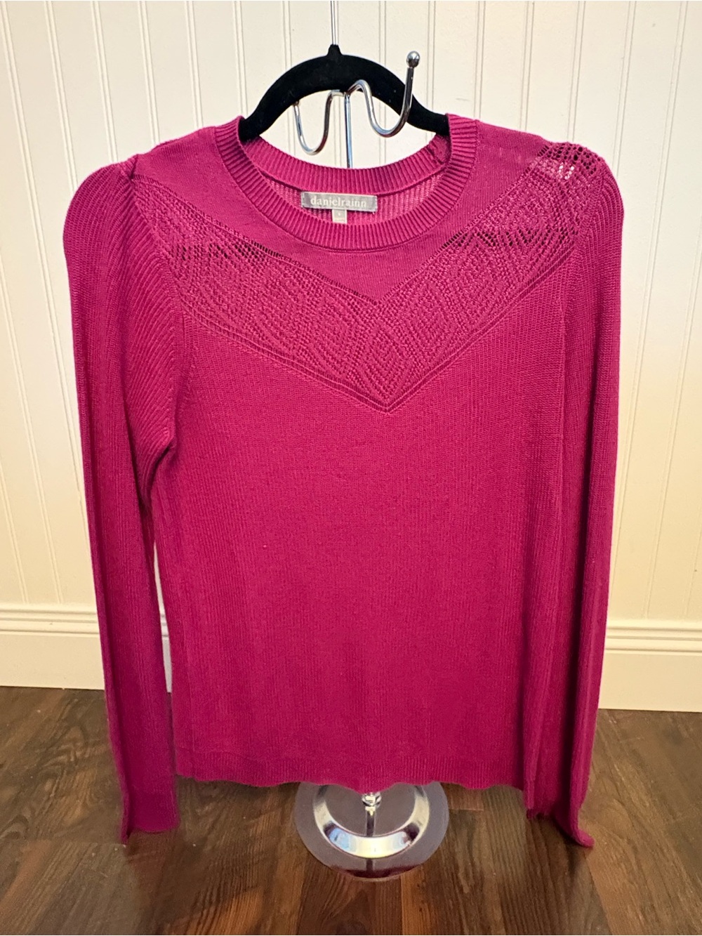 Daniel Rainn Fuchsia Knit Long Sleeve Top with Lace Yoke
